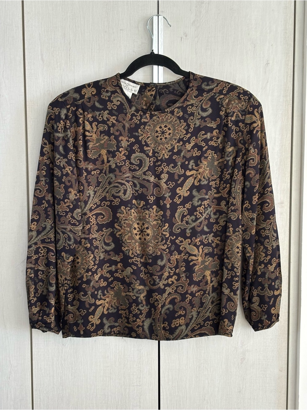 Rena Rowan Black Paisley-Print Long Sleeve Blouse